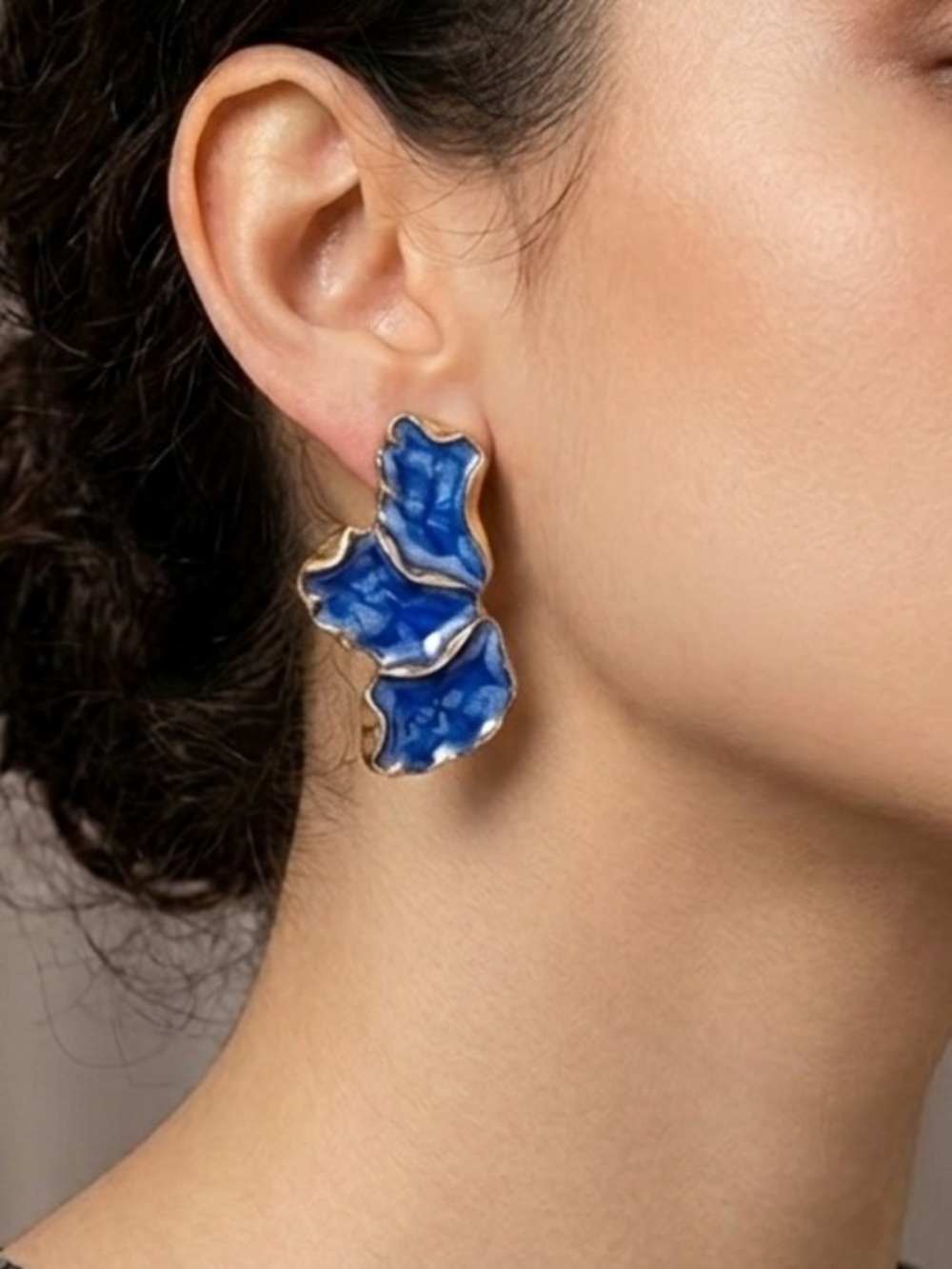 Blue Enamel Petal Drop Earrings - Women